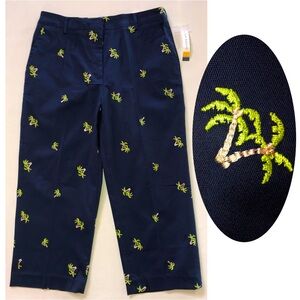 KIM ROGERS Navy Palm Trees Capri Pants (12)